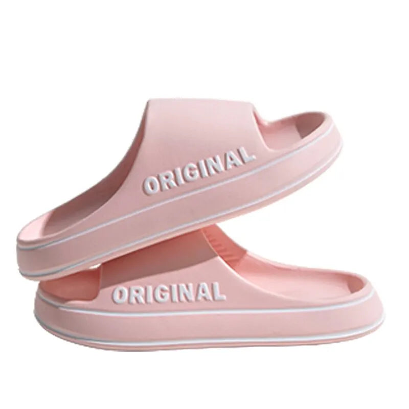 Women Letter Slippers Beach Slides Solid Color Men*s Thick Sole Indoor Bathroom Anti Slip Shoes Summer Couple Sandals