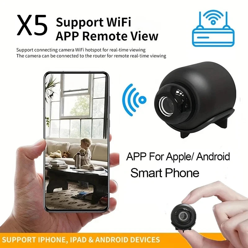 NEW Arrivals X5 Mini Camera Video & Audio Recording 1080P Clear Night Vision Lightweight Portable Premium Cams Motion Detection Wireless Surveillance Camera Home Security Supplies