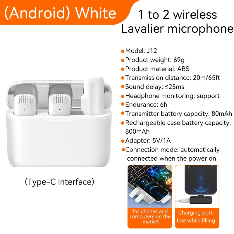 NEW!!!! HOT SALE!!!! J12 Wireless Lavalier Microphone Professional Portable 20M Receive Range Plug Play Mic For Smartphone Android iPhone16 15 14 13 12 Products Live Stream YouTube TikTok Reels Recording Electronics Sound Su