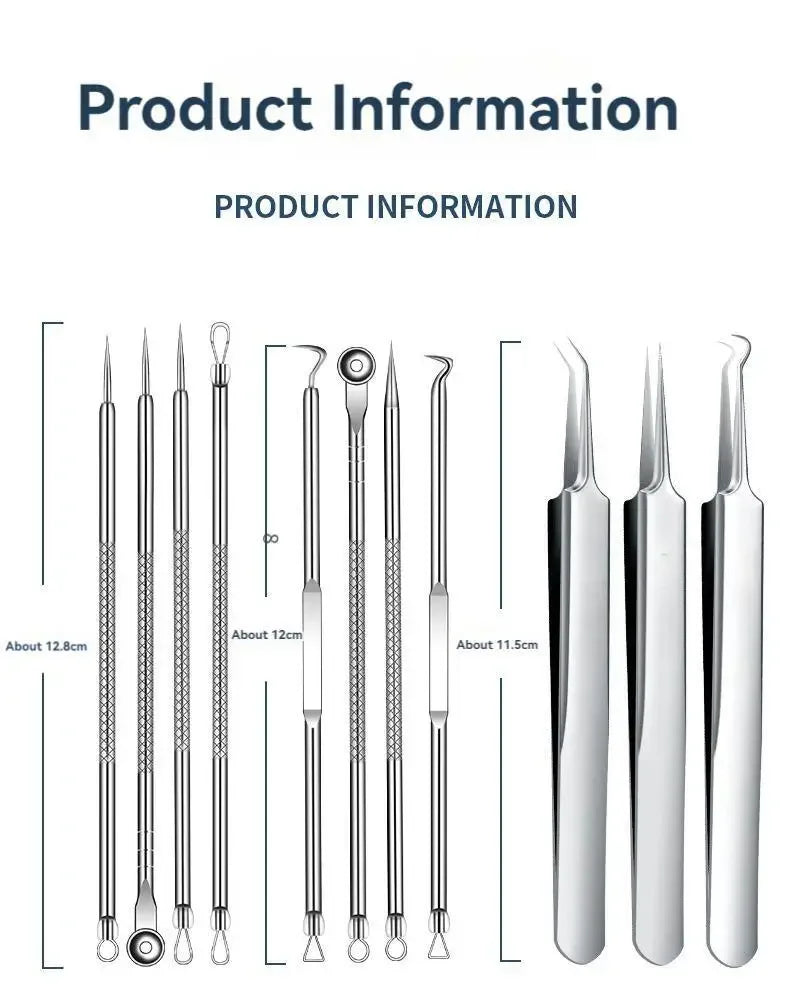 NEW Arrivals 11PCS Set Ingrown Hair Tweezers Acne Blackhead Removal Needles Black Dots Cleaner Pore Cleaner Deep Cleansing Face Skin Care Tools Face Care Accessories Skin Care Supplies