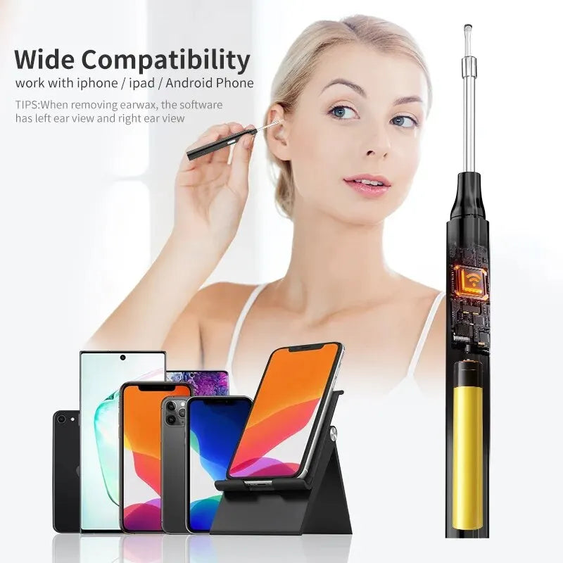 Smart Wireless Otoscope High Precision Ear Wax Removal Tool with Camera LED Light With Ear Cleaning Kit for IOS & Android