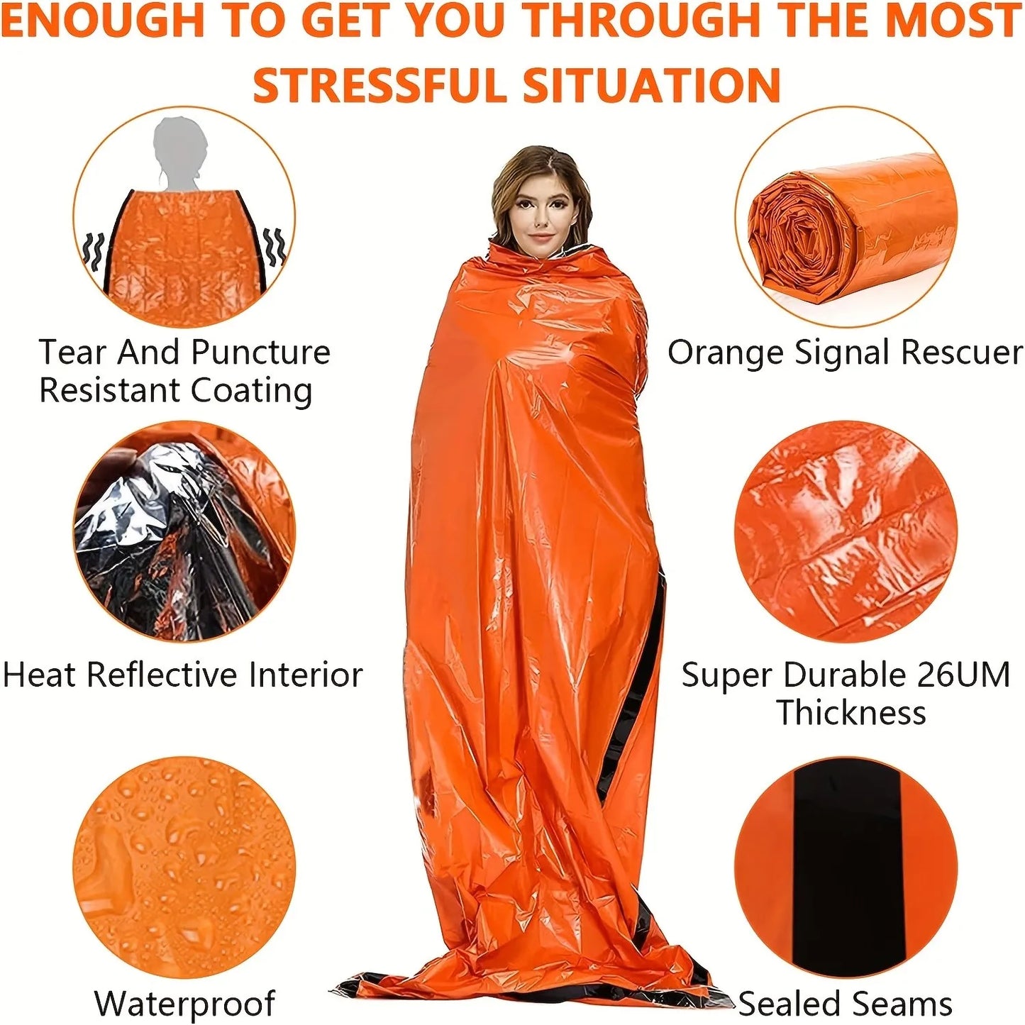 NEW Arrivals Portable Waterproof Emergency Survival Sleeping Bag Outdoor EDC Camping Gear Thermal Sack First Aid Rescue Kit Mylar Blanket Outdoor Travel Camping Supplies