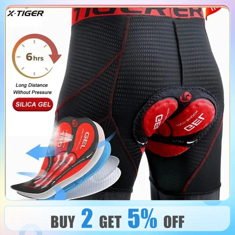 X-TIGER Cycling Shorts Breathable Mesh Cycling Underwear Gel Pad Shockproof MTB Bike Shorts Bicycle Underwear