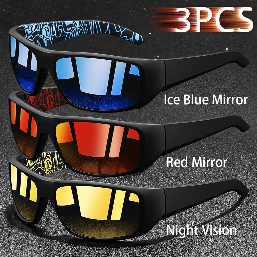 NEW Arrivals 3PCS Set Fashion Vintage Fishing Cycling Sports Sunglasses Men Women Running Mountaineering Sport Man Sun Glasses UV400 Eyewear