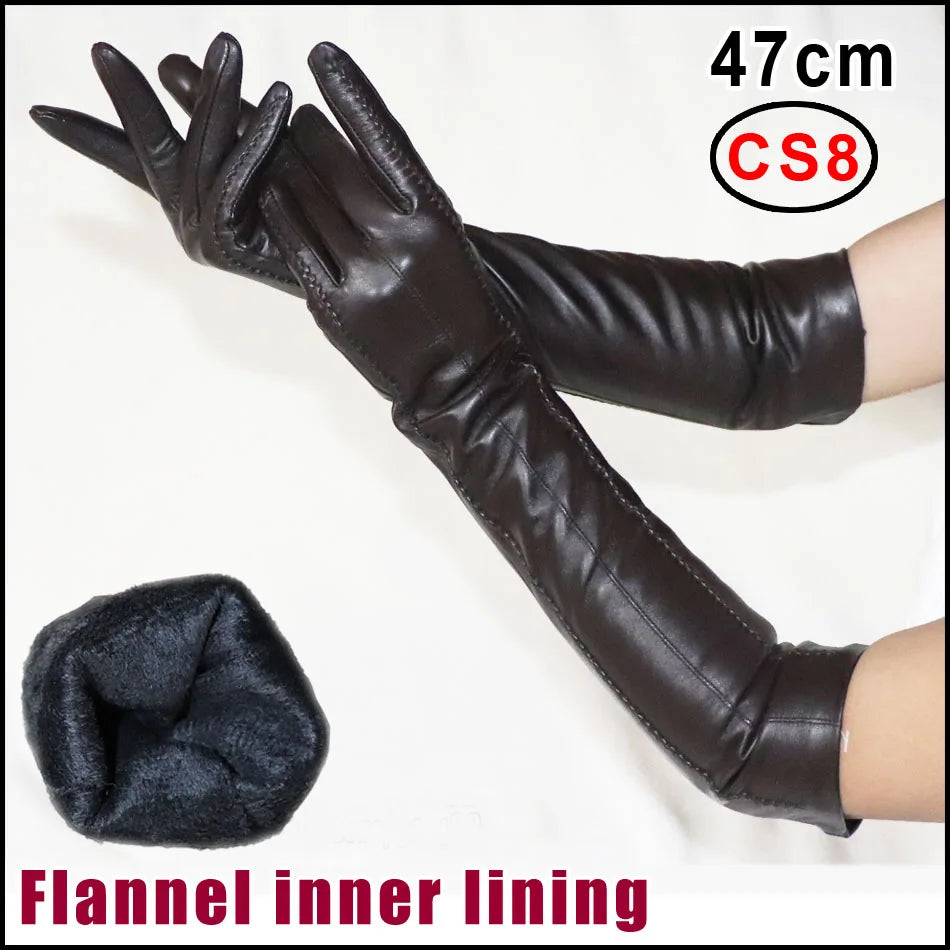 NEW Arrivals Genuine Real Leather Gloves 100% Sheepskin Long Gloves Women's Winter Warm Fleece Lining Over Elbow Arm Sleeves Color Ladies Fashion Apparel Accessories
