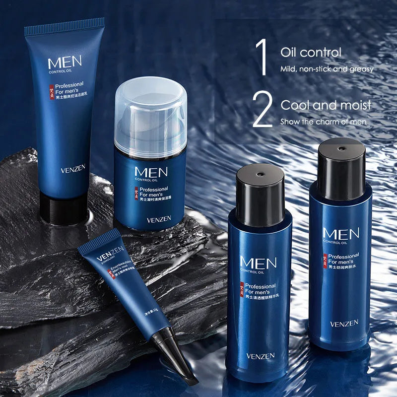 VENZEN Men's Skin Care Kit Face Cleaning Facial Cleanser Acne Treatment Blackhead Remover Hydrating Face Mask Men Skincare Set