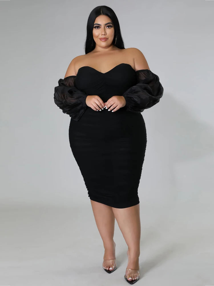 NEW XL-4XL Plus Size 7 Colors Elegant and Beautiful Women Dresses Off Shoulder Sexy Low-Cut Dress Strapless Bandage Dress Plus Size Evening Party Dress