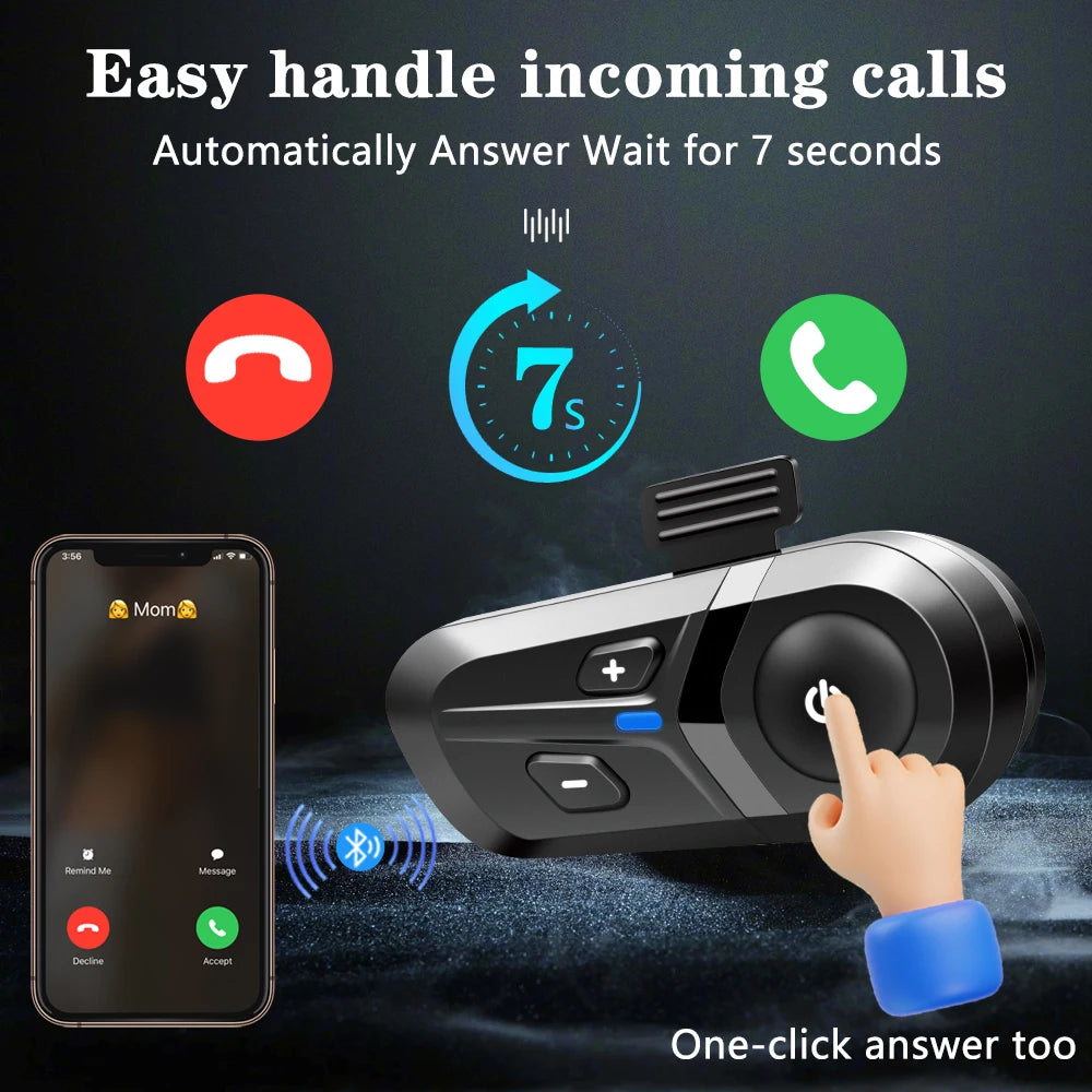 Bluetooth 5.3 Wireless Motorcycle Helmet Headset Hands-free Call Phone Motorcycle Waterproof Earphone Music Player Moto Helmet