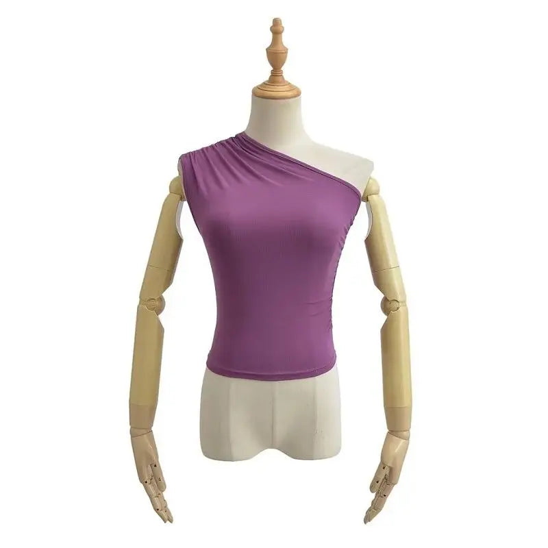 NEW Arrivals S-XL UK Size 4 Colors Women's One Shoulder Tank Top Sexy Hot Sweet Solid All-Match Summer Casual New Trend Folds Elegant Irregular Sleeveless Camisole Tops