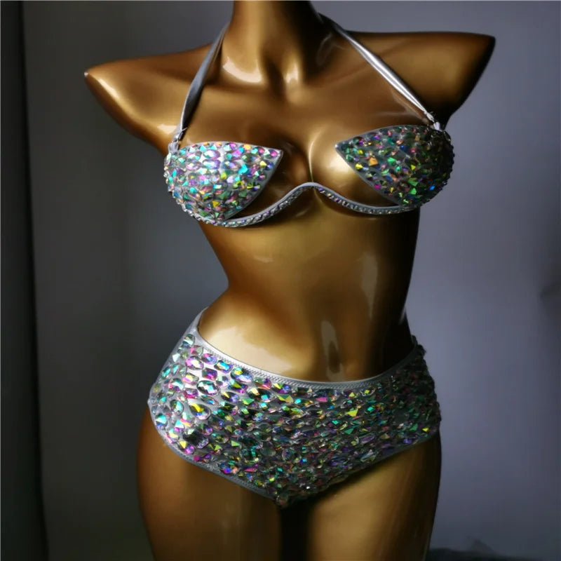 NEW Arrivals Luxurious Rhinestones Diamonds Bikini Set Bathing Suit Sexy Women Beachwear Bling Stones Swimsuit High Quality Swimsuit Girls Ladies Summer Luxury Beach Wear