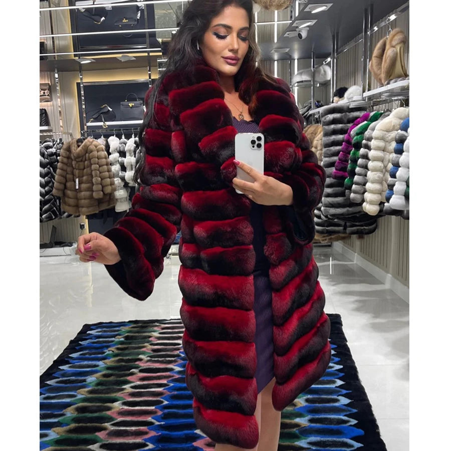 NEW Arrivals UK S-3XL Big Size 5 Colors Women's Luxury Real Chinchilla Long/Short Winter Coat Chinchilla Real Natural Rex Rabbit Fur Coats Women Ladies Luxury Winter Fashion Apparel Products