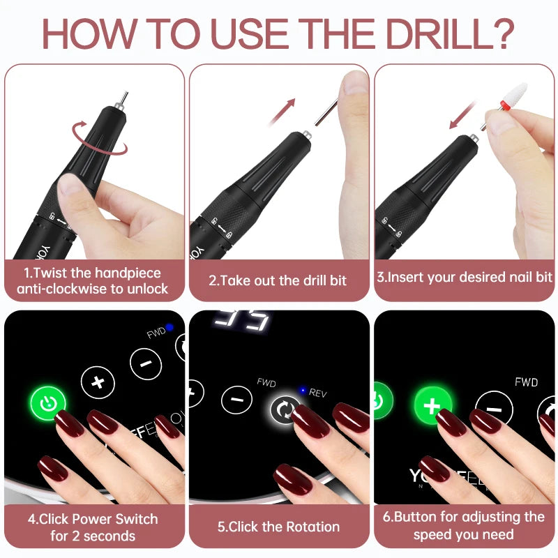 35000RPM Electric Nail Drill Machine With Touch Switch Nail Milling Cutter For Acrylic Nail Gel Polish Nail Sander DIY Nails
