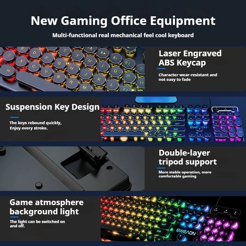 GX330 Typewriter Gaming Keyboard, 104 Keys Wired Retro Punk Round Keycaps, with RGB Backlit, for Windows Laptop PC Black Keyboard PC Computer Laptops Accessories Supplies Electronics Products