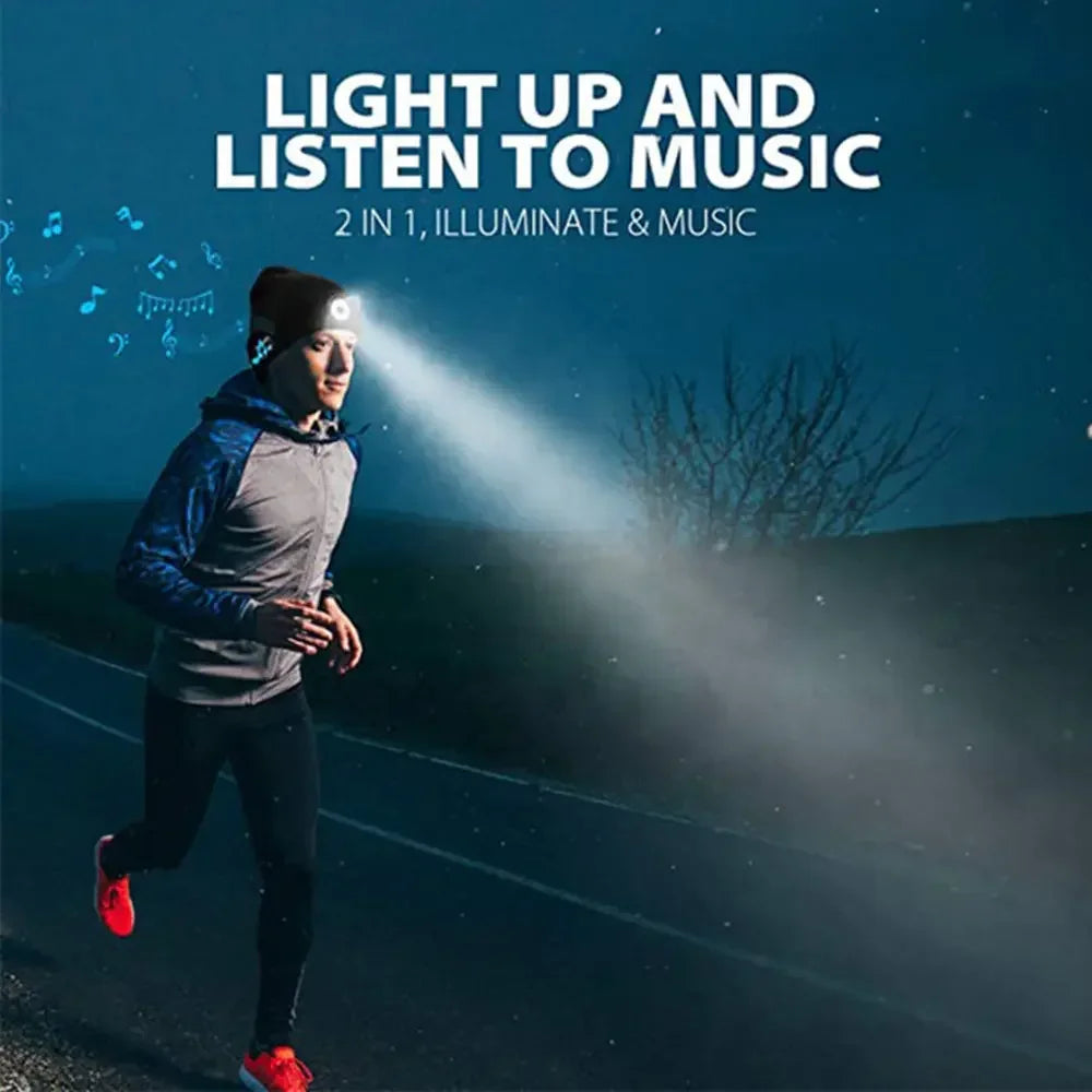 NEW Arrivals 4 Colors Handsfree Warm Beanie Bluetooth 5.0 LED Hat Wireless Stereo Headset Music Player With MIC Support Dimming Rechargeable Battery Sports Accessories