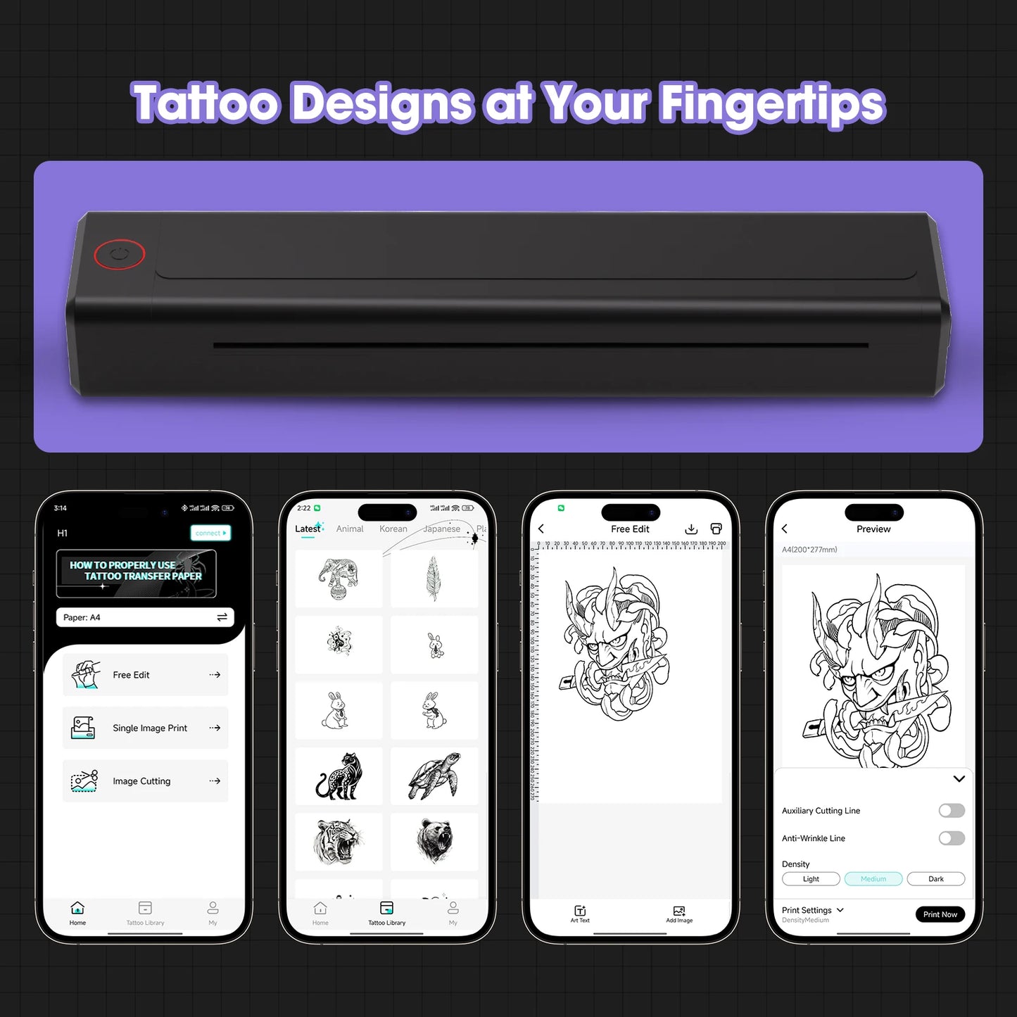 NEW Arrivals Professional Tattoo Transfer Machine Kits Tattoo Printer Machine with Adjustable Wireless Cartridge Tattoo Pen for Cartridge Tattoo Needles Set Accessories Cosmetic Supplies