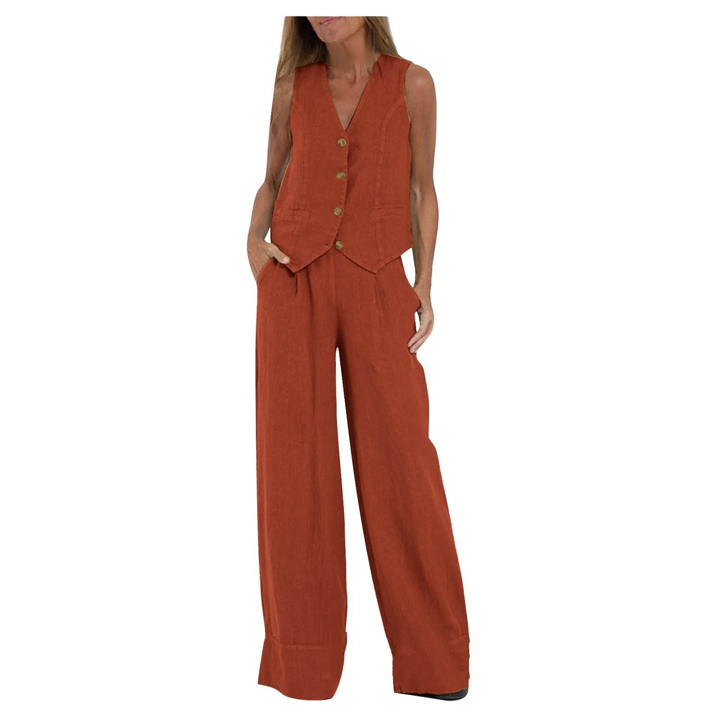NEW Arrivals 2PCS Set S-2XL UK Size Women's Clothing Spring Summer New Fashionable Vest Pants Collage Splicing Pure Sleeveless Color Temperament Casual Suit