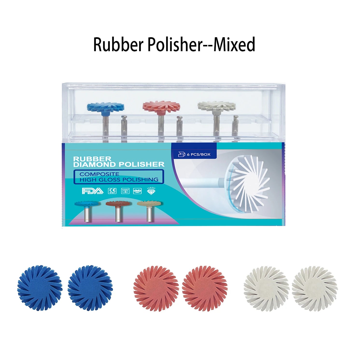 6Pcs Dental Rubber Polisher Composite Resin Polishing Disc 14mm Wheel 3 Colors Spiral Flex Brush