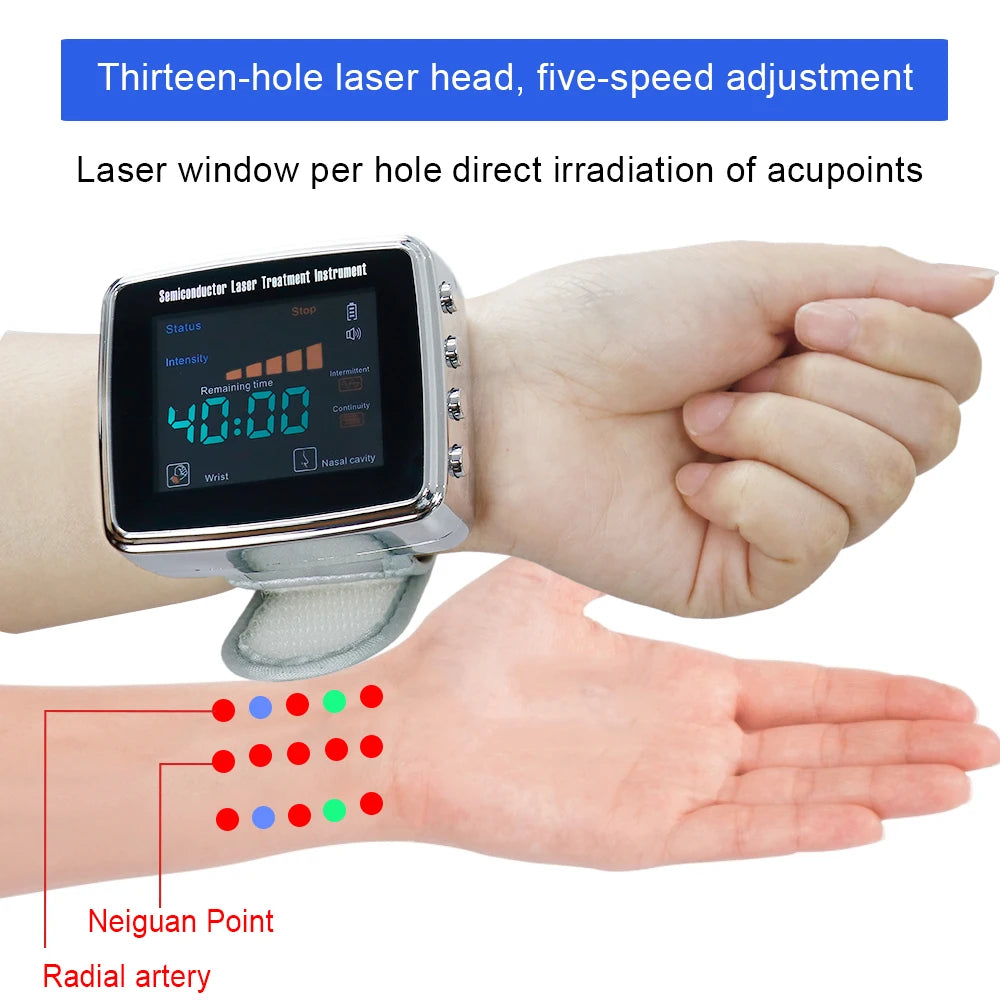 NEW Arrivals 15 Holes 650nm Laser Therapy Watch Diode LLLT Wrist Watch For Diabetes Cholesterol Hypertension Treatment Sinusitis Therapy Health Care Supplies