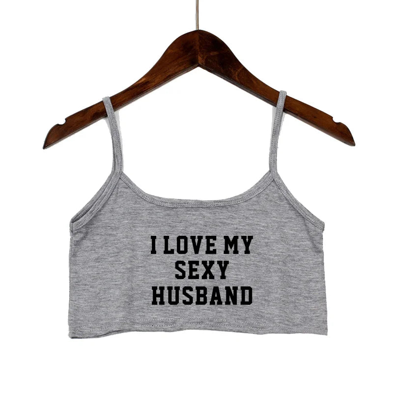 NEW Arrivals 15 Patterns *I LOVE MY HOT HUSBAND* Women Fashion Outdoor Streetwear Tank Top Women Clothing Sexy Tops for Girls Sexy Seamless Sleeveless Backless Camisole Summer Beach Bar Tops
