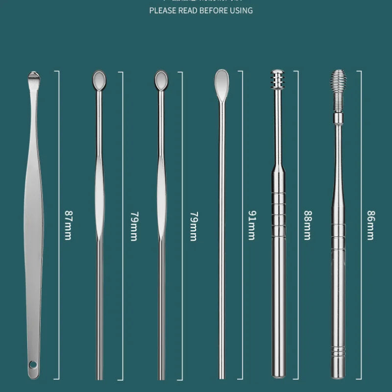 NEW Arrivals 6PCS Tube Stainless Steel Earpick Ear Cleaner Spoon Ear Care Cleaning Tool Ear Wax Removal Kit Ear Pick Vax Remover Clean Medical Accessories Hygiene Health Care Supplies