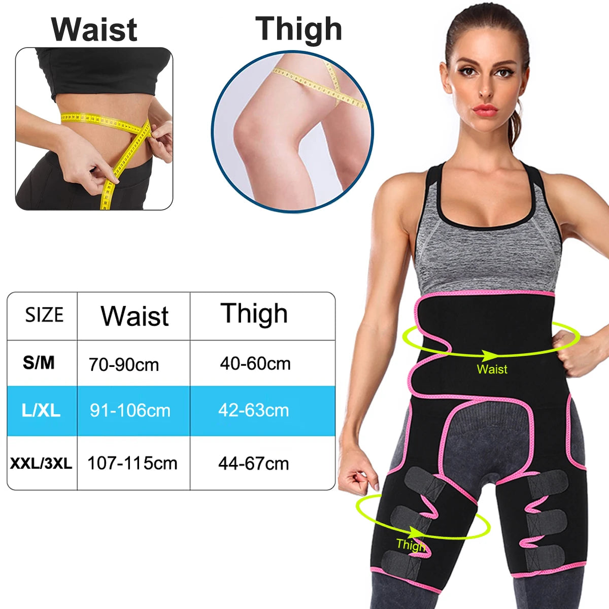 Sweat Waist Butt Lifter Trainer Thigh Trimmer for Women Workout Fitness High Waist Butt Lift Shapewear Belt 3 in 1 Adjustable Belt