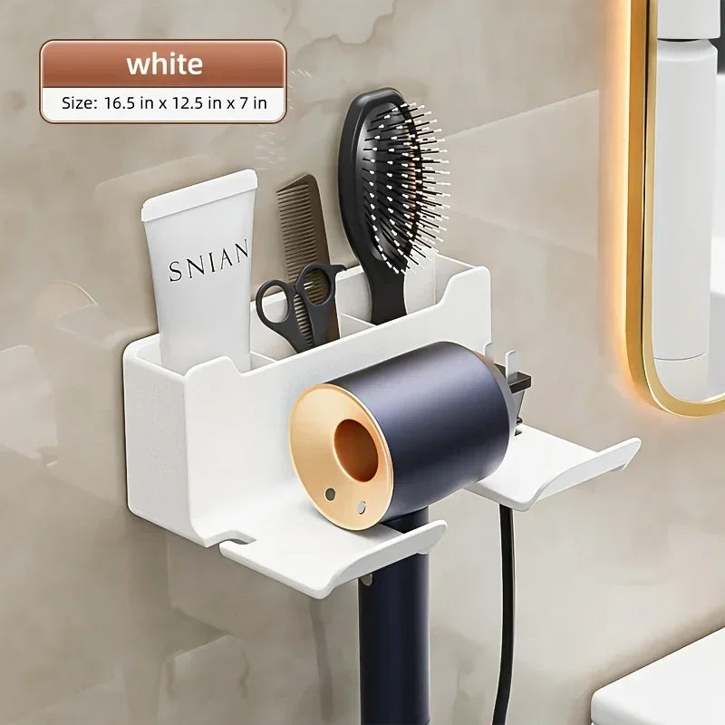 NEW Arrivals White/Gray/Black Color Wall Mounted Hair Dryer Holder for Bathroom Shelf Without Drilling Plastic Hair Dryer Stand Bathroom Organizer Wall Shelf
