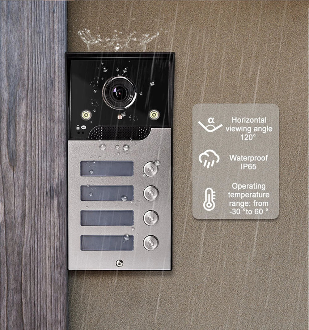 4 wire 7 inch Apartment Building Video Intercom Video Door Bell Camera with 2/3/4 Buttons for Family HD Video Door Phone System