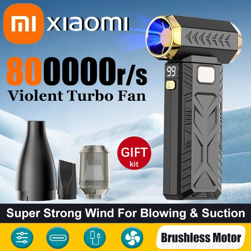 NEW Arrivals Xiaomi 400000RPM Wireless Violent Fan Super Powerful 6 Wind Speeds Air Blower Vacuum Blowing Suction 2in1 For Dust Cleaner Brushless Turbo Strong Wind PC/Home/Car Cleaning Supplies
