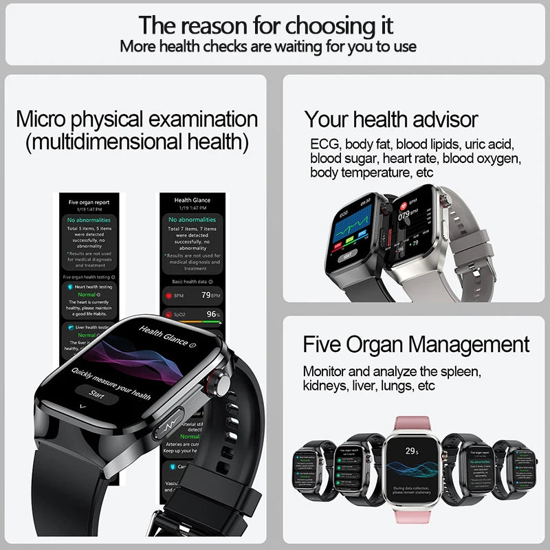 New Uric Acid Blood Fat Blood Oxygen Heart Rate Smart Watch Men Blood Sugar ECG+PPG Blood Pressure Bluetooth Call Sports for Xiaomi Health Watch Medical Accessories Supplies Health Care Products