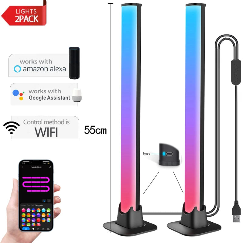 NEW Arrivals 30/55cm RGB Backlight Bar Desktop Atmosphere Light LED Music Rhythm Sensing Decoration Lamp Gaming Bedroom Festival Night Light