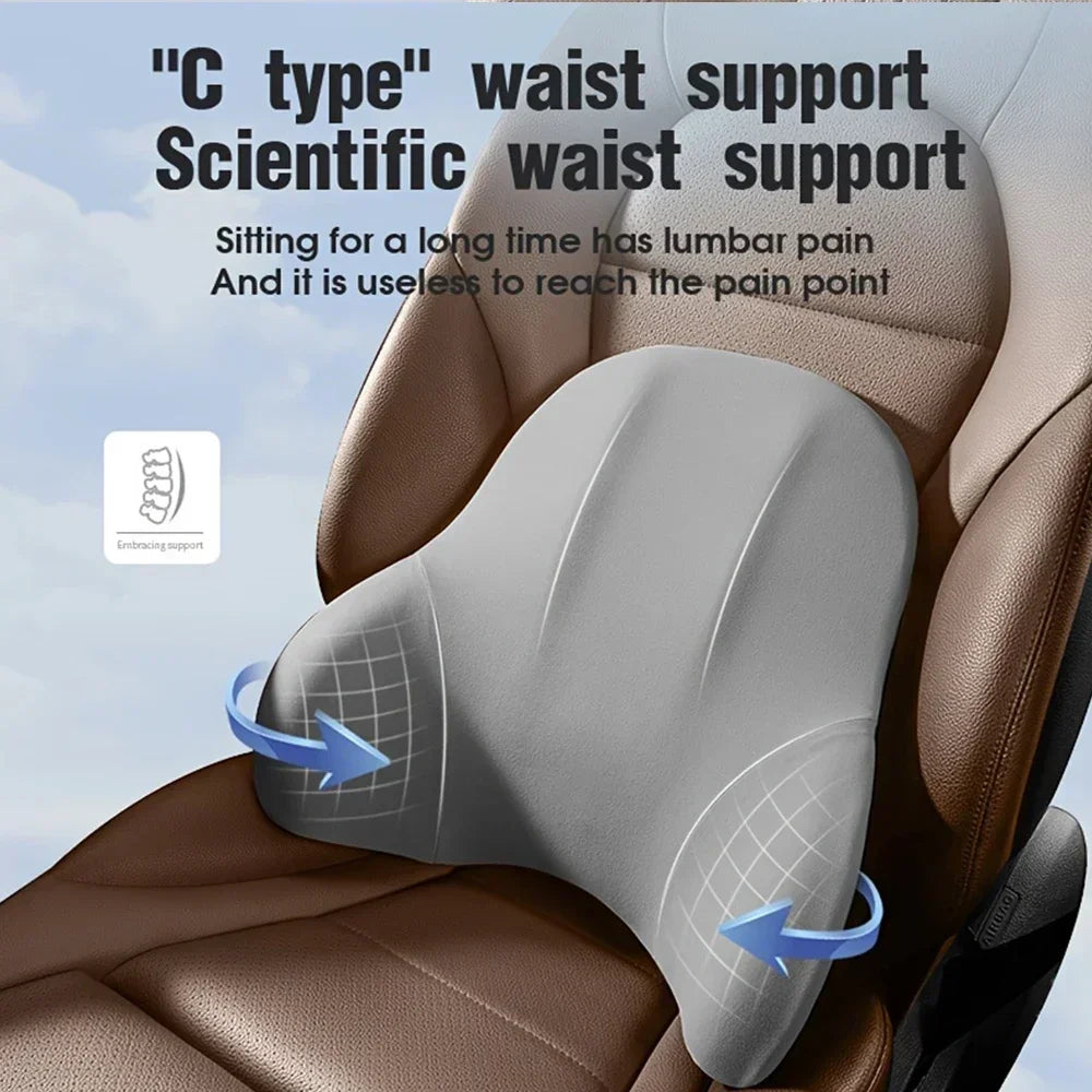 NEW Arrivals 2PCS Set 3 Colors Car Memory Foam Lumbar Support Cushion, Polyester Fabric, Anti-Slip, Washable, Ergonomic Design, Slow Rebound Memory Material