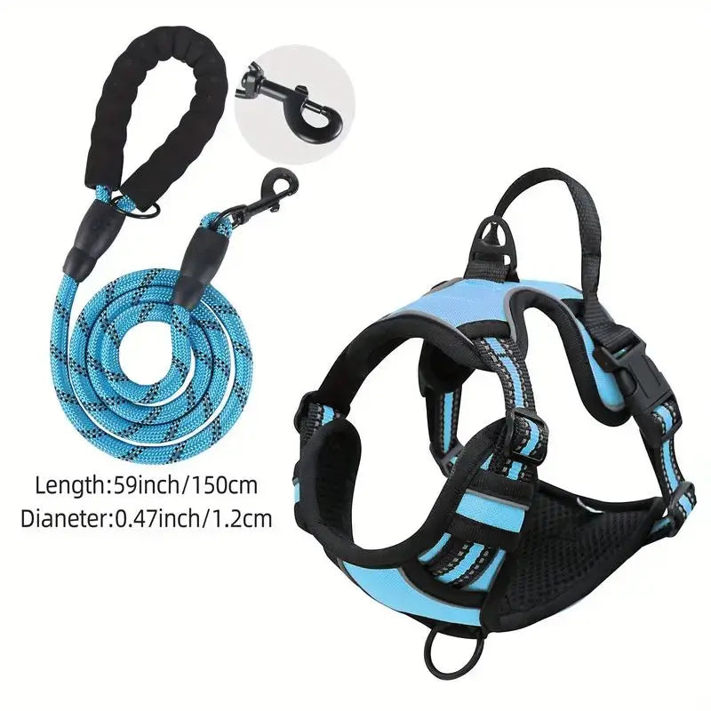 NEW 2PCS Set Service Dog Leash + Harness Front Clip Heavy Duty Reflective Easy Control Handle for Large Dog Walking Easy to Control for Small Medium