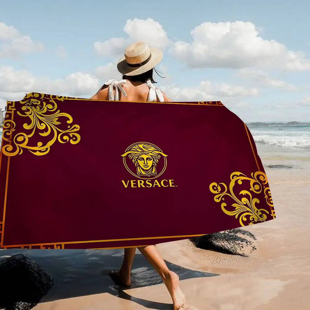 100% Cotton 77x182cm Fashion And Luxury V-Versace Anime Beach Swimming Towel Soft Absorbent Washcloth Women's Gifts for Travel Camping Gym Beach