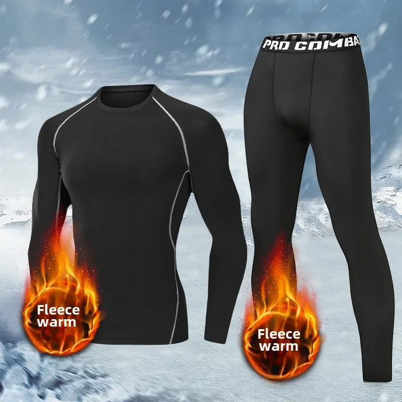 NEW 3PCS Set S-3XL(95Kg+) Men's Thermal Plush Base Layer Set Winter Thickened Cycling Morning Running Training Quick Drying Clothes Fitness Tight Sports Men's Sweats Set