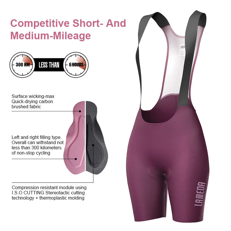 Original LAMEDA Summer Women Professional Cycling Bib Shorts 3D Padded MTB Bicycle Shorts with Shoulder Straps Bike Biking Bib Shorts Pants Quick-Dry Women Cyclist Clothing Supplies