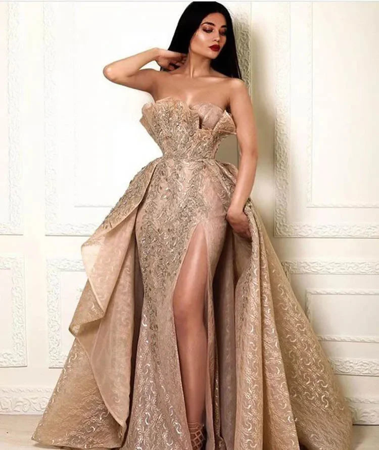NEW Arrivals S-3XL Plus Size Women's Clothing Luxury Gold Dress Sexy Strapless Long Dress Elegant Evening European American Foreign Trade Evening Formal Wedding Guest Maxi Dress