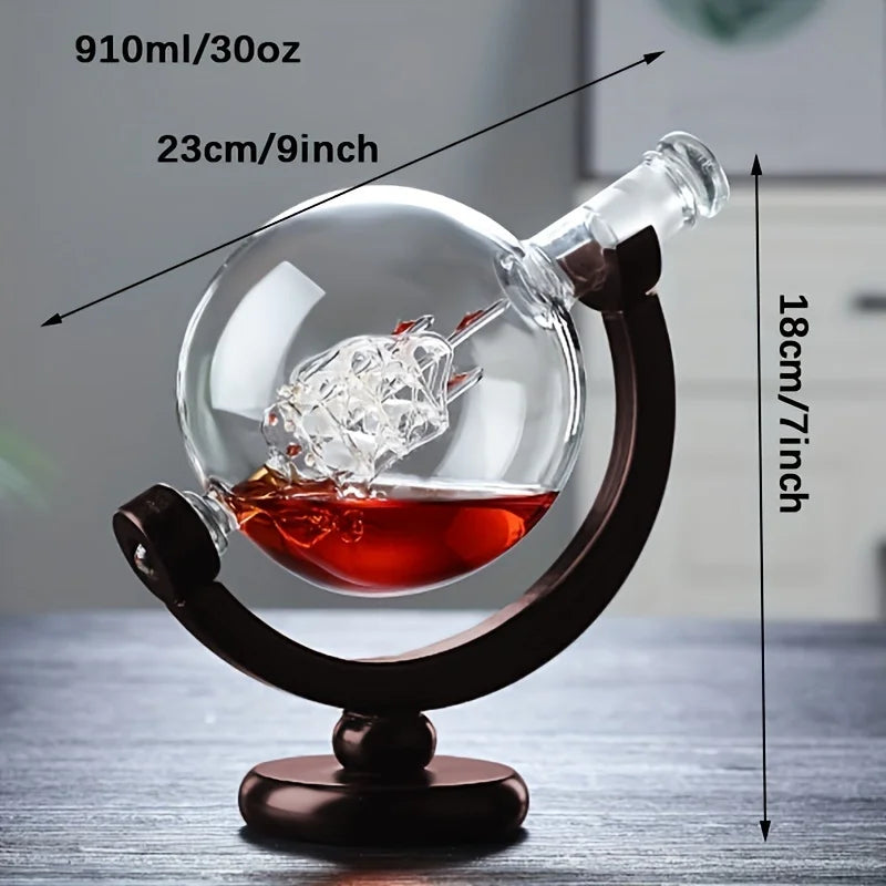 NEW Arrivals Wine Whiskey Decanter Set Globe Wine Aerator Glass Sets Inside Pure Crystal with Fine Wood Stand Liquor Decanter for Vodka Cup Bar Accessories