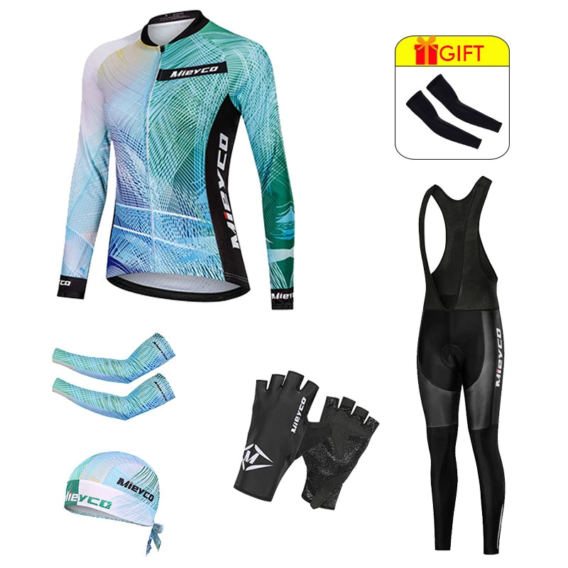 NEW Arrivals S-4XL (Size Smaller Than Usual) Women Cycling Jersey Set Gloves Long Sleeves Head Cap Pants Kits Clothing Long Sleeve MTB Bicycle Racing Apparel Accessories Sports Fashion Clothing Supplies