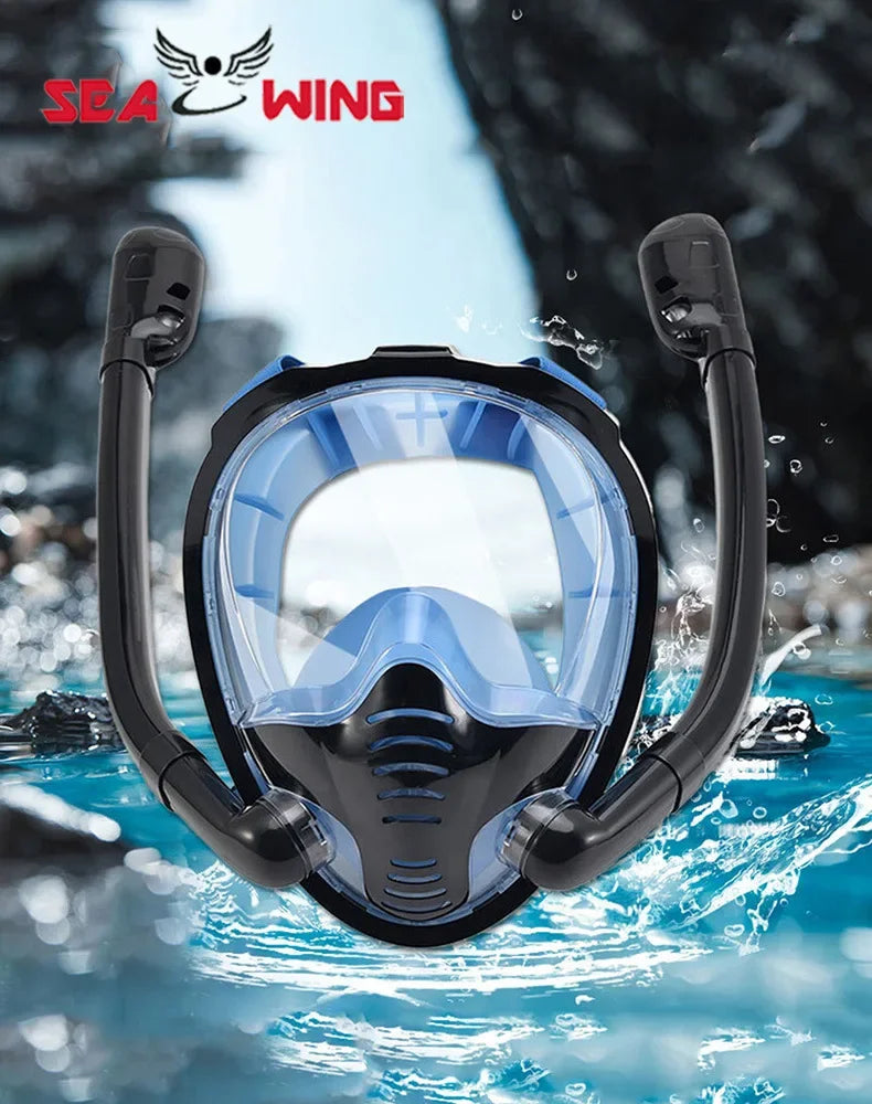 NEW Arrivals S-XL Size Full Face Professional Dive Snorkeling Dry Style Silicone Diving Mask Dual Tube Adult And Children Swimming Water Pool Beach Underwater Accessories Sports Supplies