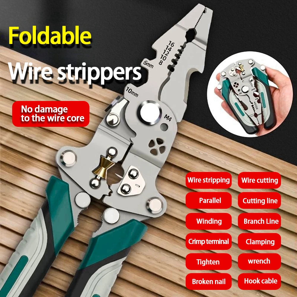 NEW Arrivals Foldable Wire Stripper, Pulley Design Multi-Function Electrician Wire Splitter Wire Winding Pliers Crimping Pliers Hand Tool