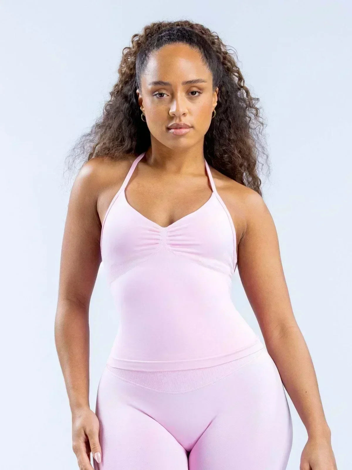 NEW Arrivals 2PCS Set 10 Colors Girls Yoga Gym Set Women's Strap Vest & Shorts Resistance Training Seamless Halter Tank Top Scrunch Butt Lifting Gym Shorts Set