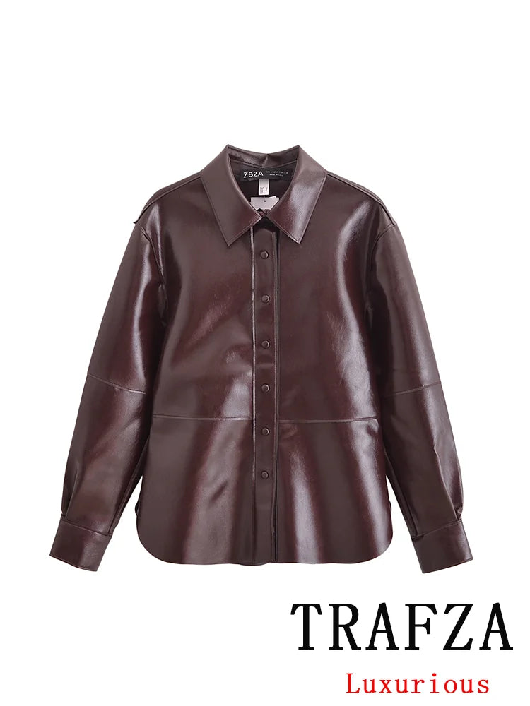 NEW Arrivals 2PCS Set UK Size Luxury Vintage PU Leather Women Suit Long Sleeve Turn-Down Collar Jackets Straight Mini Skirt Fashion Autumn Winter Suit