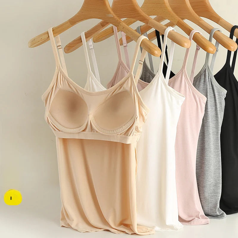 NEW BRAND M(37-50KG 3XL(75-90KG) Modal Women Vest Chest Pad Strap Thin Fit Bra One-piece Base Shirt Breathable Comfortable Back Beauty Cotton Pad