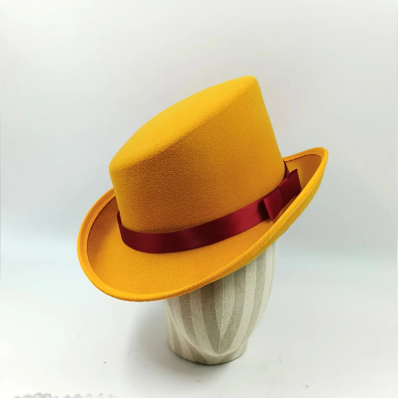 NEW Arrivals British President Men Luxury Top Hat Presidential High Hat British jazz Top Multi-Colors Hats Gentleman Evening Wedding Party Flat Felt Hat Formal Tuxedos Costume Apparel Accessories Male Luxury Fashion Clothing
