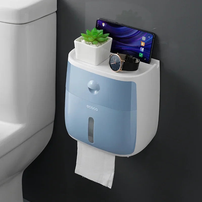 NEW Arrivals Waterproof Double Layer Portable Toilet Paper Holder Plastic Bathroom Storage Dispenser for Organized Roll Paper Accessory Home Bathroom Supplies