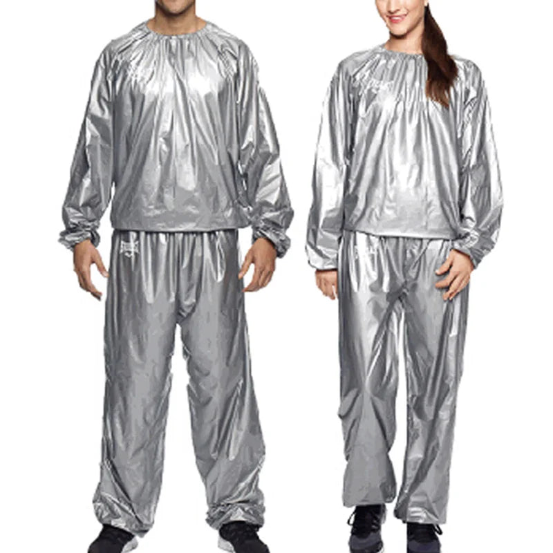 NEW 1 Set M-3XL Plus Size Sauna Top Pants Suit for Women Men Weight Loss Waterproof Windproof Sweat Tracksuit Elastic Openings Fat Burning Sports Fitness