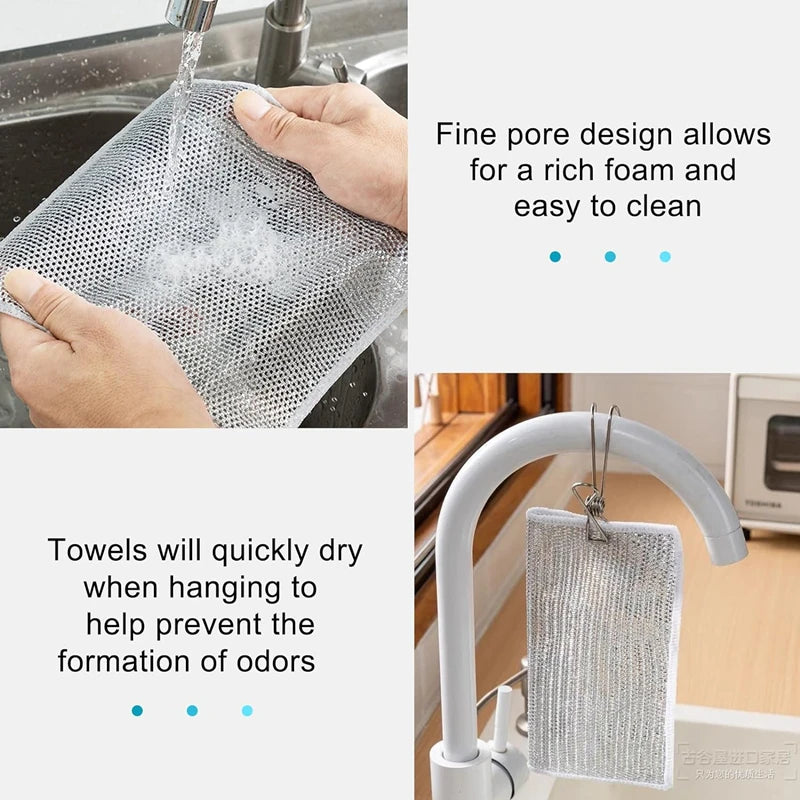 NEW 30PCS Set Double Layer Magic Cleaning Cloth Thickened Double-Sided Metal Steel Wire Rags Kitchen Dish Pot Wash Dishing Cloths Towel Clean Tools Household Supplies
