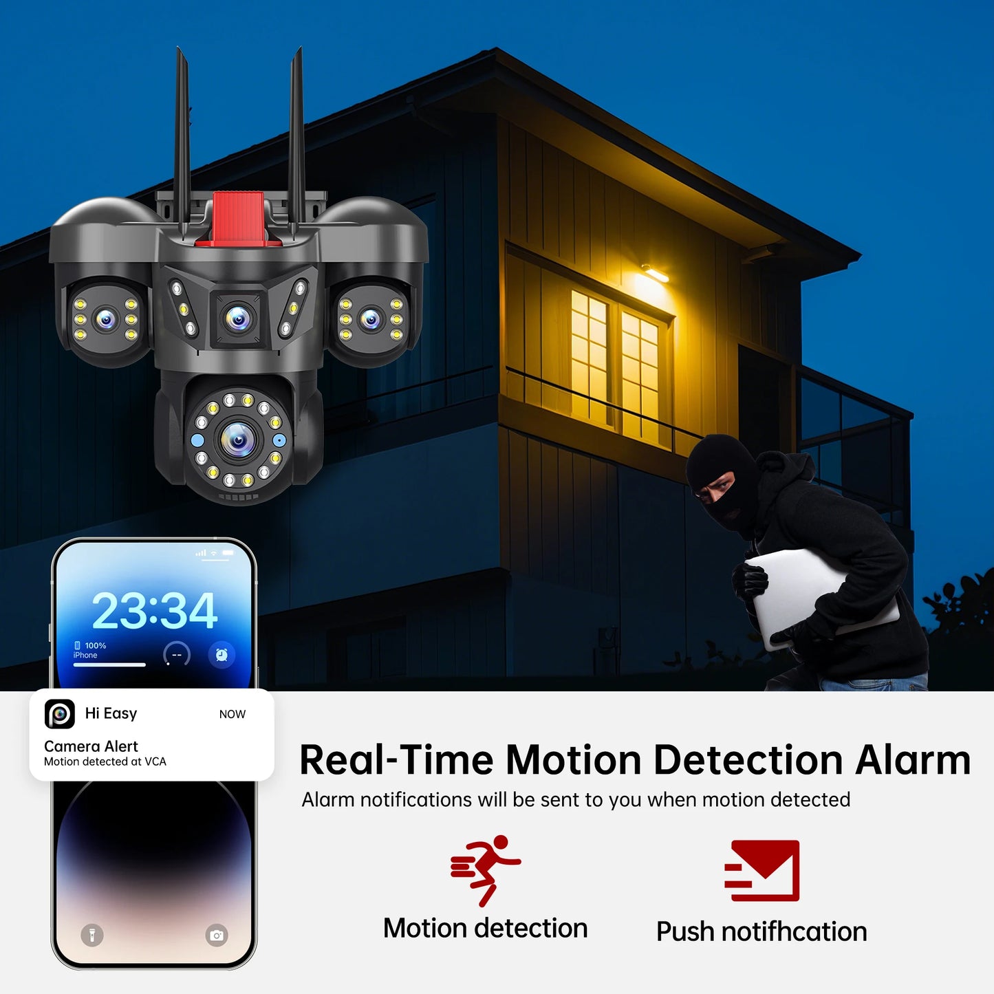 NEW 10K 20MP UHD Outdoor Wi-Fi IP Camera 16X Zoom 4 Lens 4 Screens Ai Auto Tracking Security Protection PTZ CCTV Video Surveillance Home Office Factory Security Systems