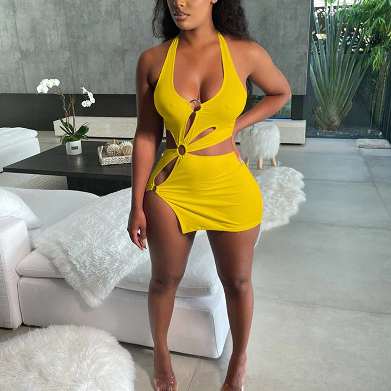 NEW Arrivals S-2XL 5 Colors Summer Dresses Woman 2026 High Street Stretch Slim Hollow Sexy Mini Bodycon Dress Elegant Sleeveless Night Club Beach Bar Party Sundress Girls Sexy Fashion Clothing Supplies