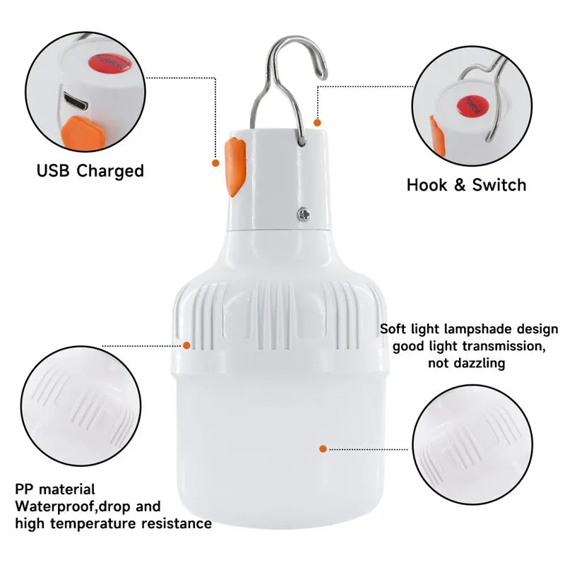 NEW Arrivals Outdoor USB Rechargeable LED Lamp Bulbs High Brightness Emergency Light Hook Up Camping Fishing Portable Lantern Night Lights